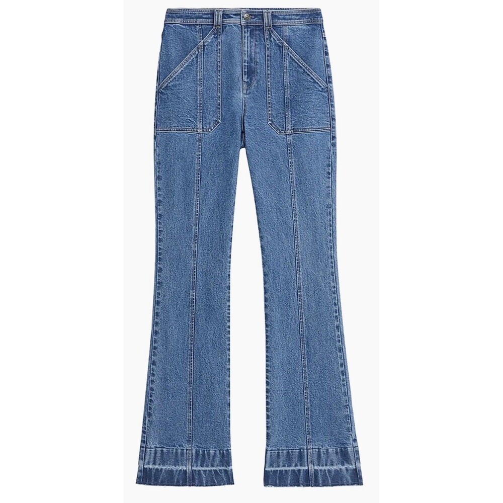 New Cinq a Sept Size 6 Saphire Wash Side Zip Flare Jeans Contrast Stitch pockets